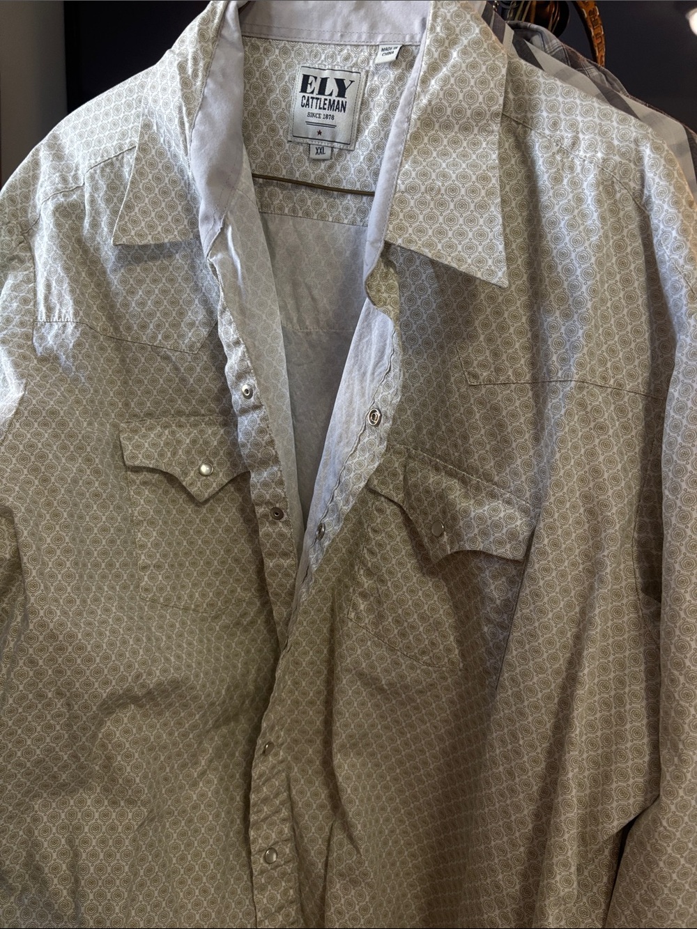 Ely Cattleman Men's Light Beige Patterned Western Shirt Jacket